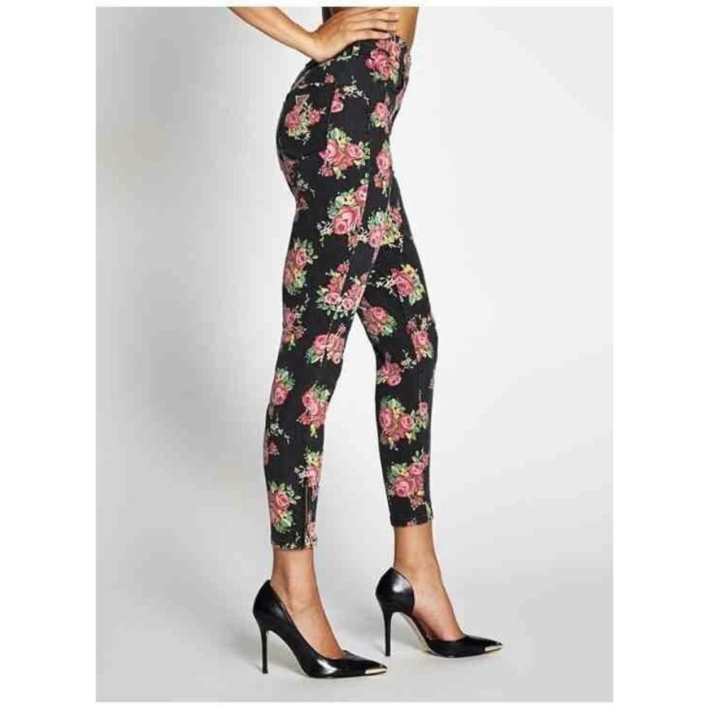 Guess 1981 High Rise 3 Zip Crop Jeans In Worn In Vintage rose Wash Size 24